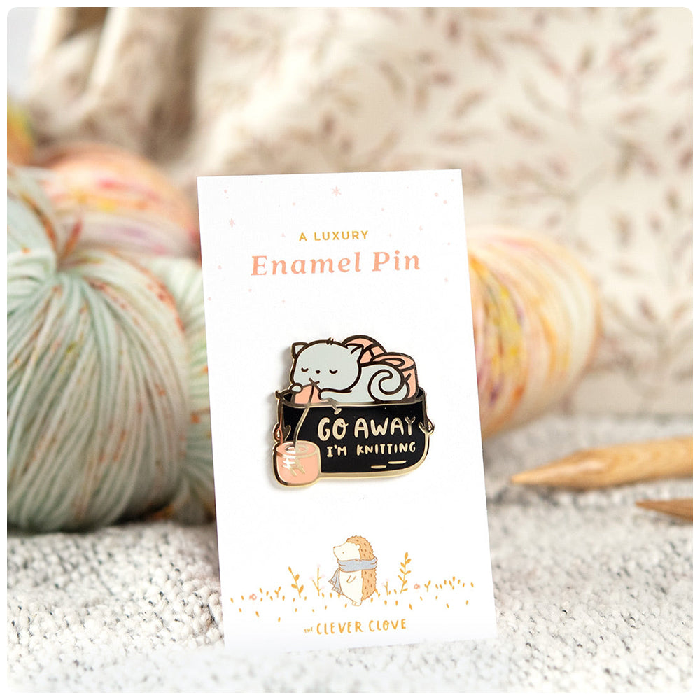 Go Away I'm Knitting Enamel Pin